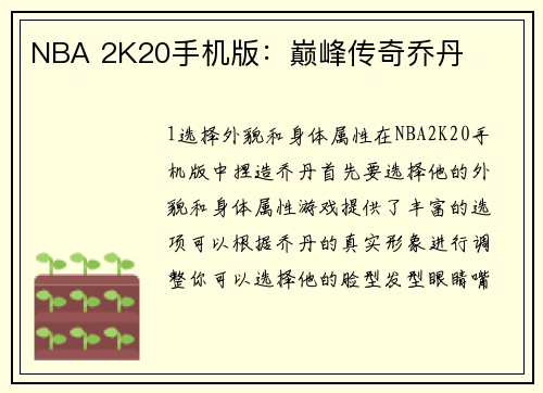 NBA 2K20手机版：巅峰传奇乔丹